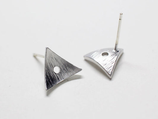 [E0197-2]/1 pair/Concave  Triangle Stud Earrings/Brass /Matte Rhodium/11x10mm