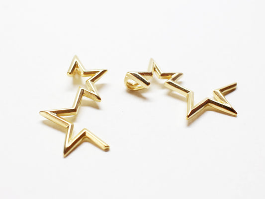 [P0722]/2pcs/Half Stars Pendant/Brass /Matte Gold/21.1x12.2mm