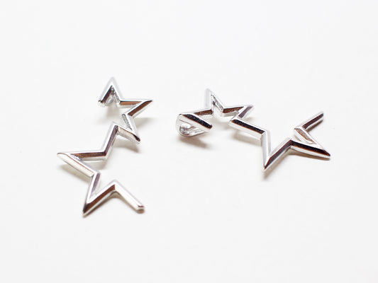 [P0722]/2pcs/Half Stars Pendant/Brass /Matte Rhodium/21.1x12.2mm