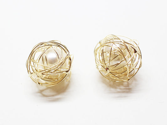 [P0725]/2pcs/Wired Pearl Charm/Brass /Gold/15mm