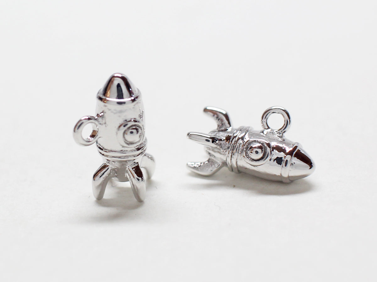 [P0723]/2pcs/Rocket Pendant/Brass /Rhodium/10.7x6.5mm