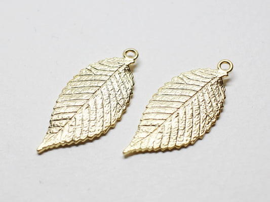 [P0726]/2pcs/Leaf Pendant/Brass /Matte Gold/11.2x24.4mm