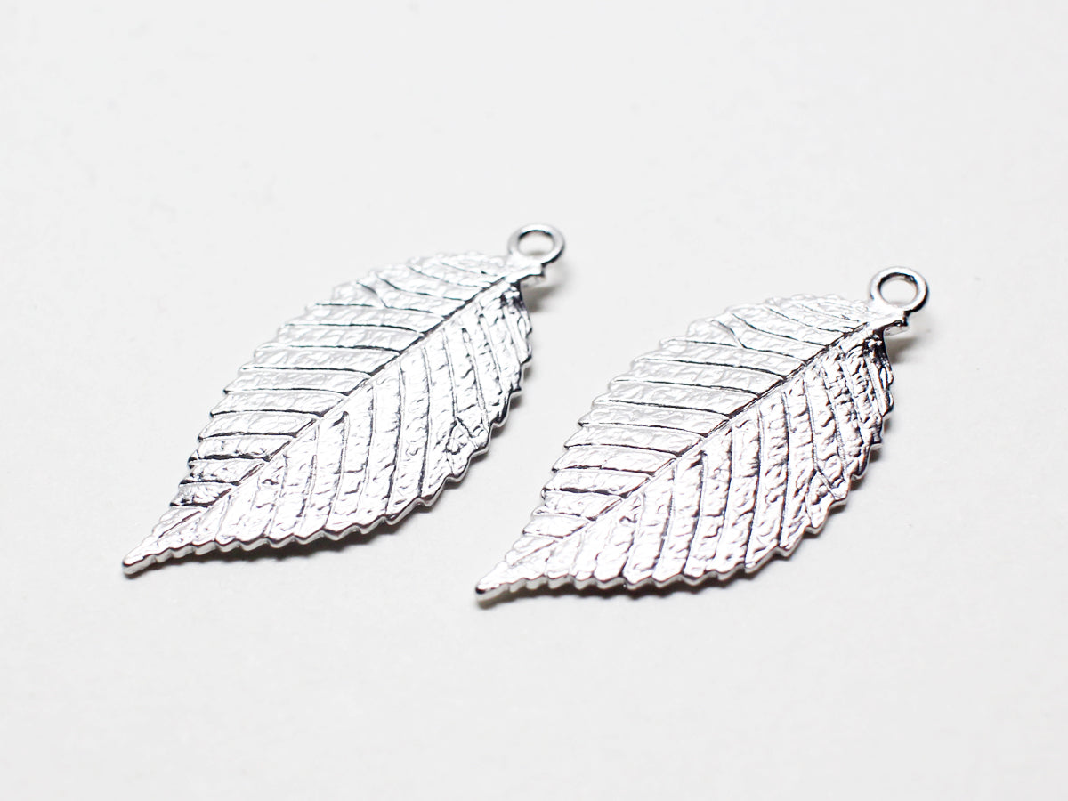 [P0726]/2pcs/Leaf Pendant/Brass/Matte Rhodium/11.2x24.4mm