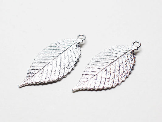 [P0726]/2pcs/Leaf Pendant/Brass/Matte Rhodium/11.2x24.4mm