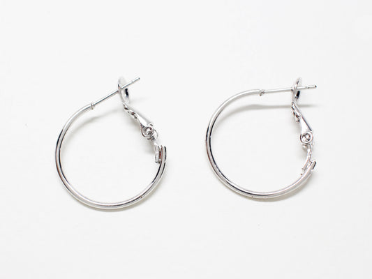 [B0021] 2pcs/Simple Ear Hoops/Brass/Rhodium plated/20mm