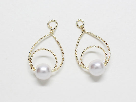 [P0731]/2pcs/Wired Teardop Pearl Pendant/Brass /Gold/23x13mm,6mm Pearl