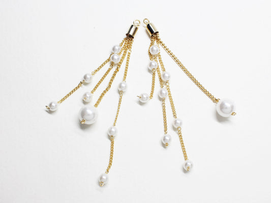 [P0728]/2pcs/Dangle Pearls Pendant/Brass /Gold/75mm,8mm,4mm pearl