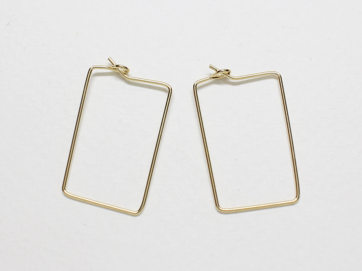 [B0022]4pcs/Rectangle Wire Hoops/Brass/Rhodium plated/35x15mm