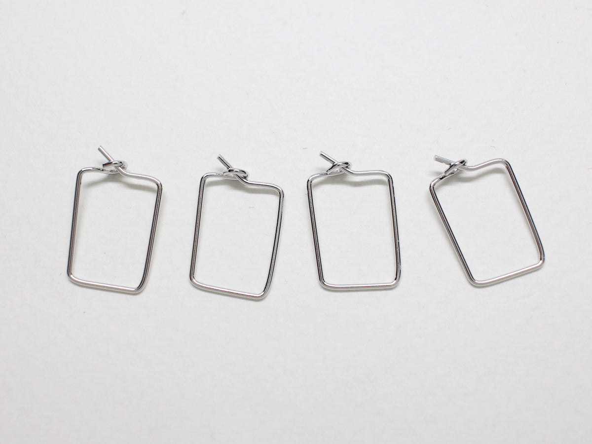 [B0022-1]4pcs/Rectangle Wire Hoops Small/Brass/Rhodium plated/16.5x10mm