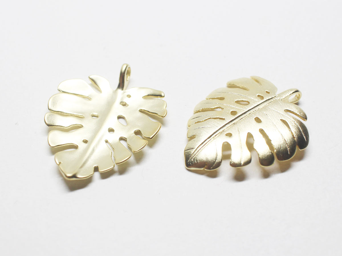 [P0733]/2pcs/Large Monstera Pendant/Brass /Matte Gold/25x32mm