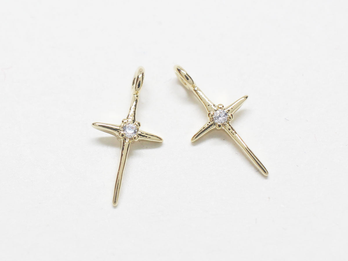 [P0736]/2pcs/Skinny Cubic Cross Pendant/Brass /Gold/6.2x12.5mm