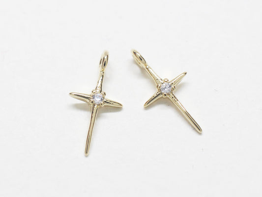 [P0736]/2pcs/Skinny Cubic Cross Pendant/Brass /Gold/6.2x12.5mm