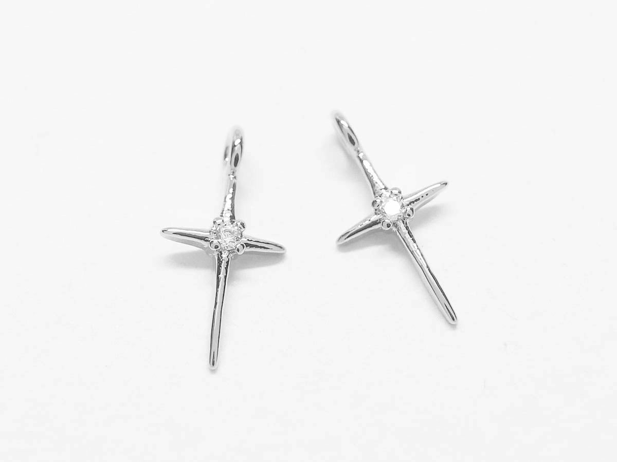 [P0736]/2pcs/Skinny Cubic Cross Pendant/Brass /Rhodium/6.2x12.5mm