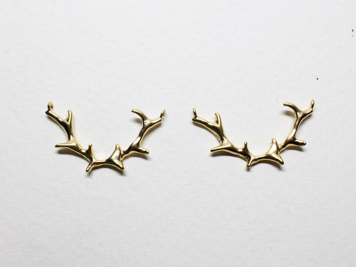 [P0737]/2pcs/Antler Pendant For Necklace/Brass /Matte Gold/23.5x 13.5mm