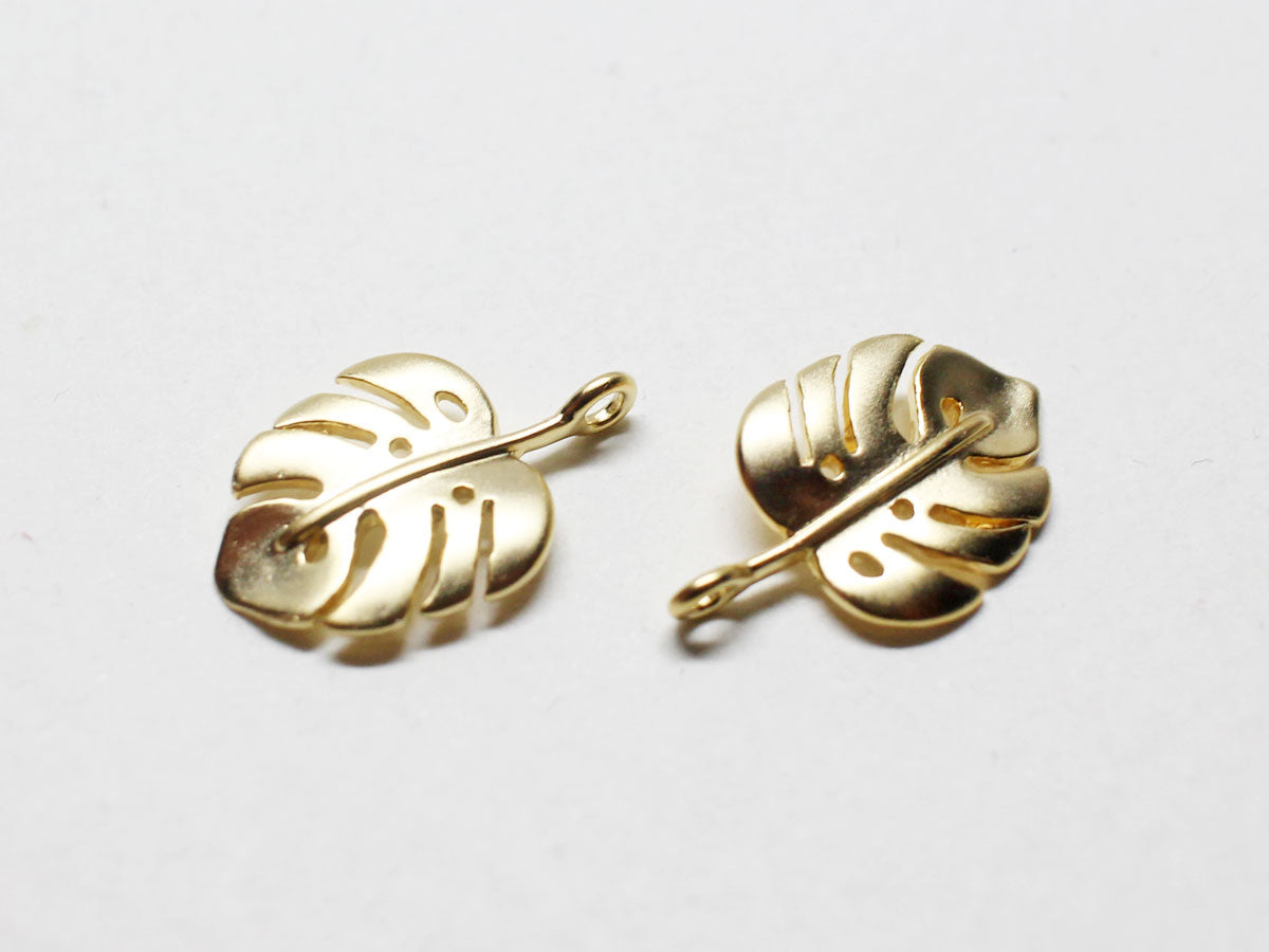 [P0738]/2pcs/Mini Monstera Pendant/Brass /Matte Gold/10.1x16mm