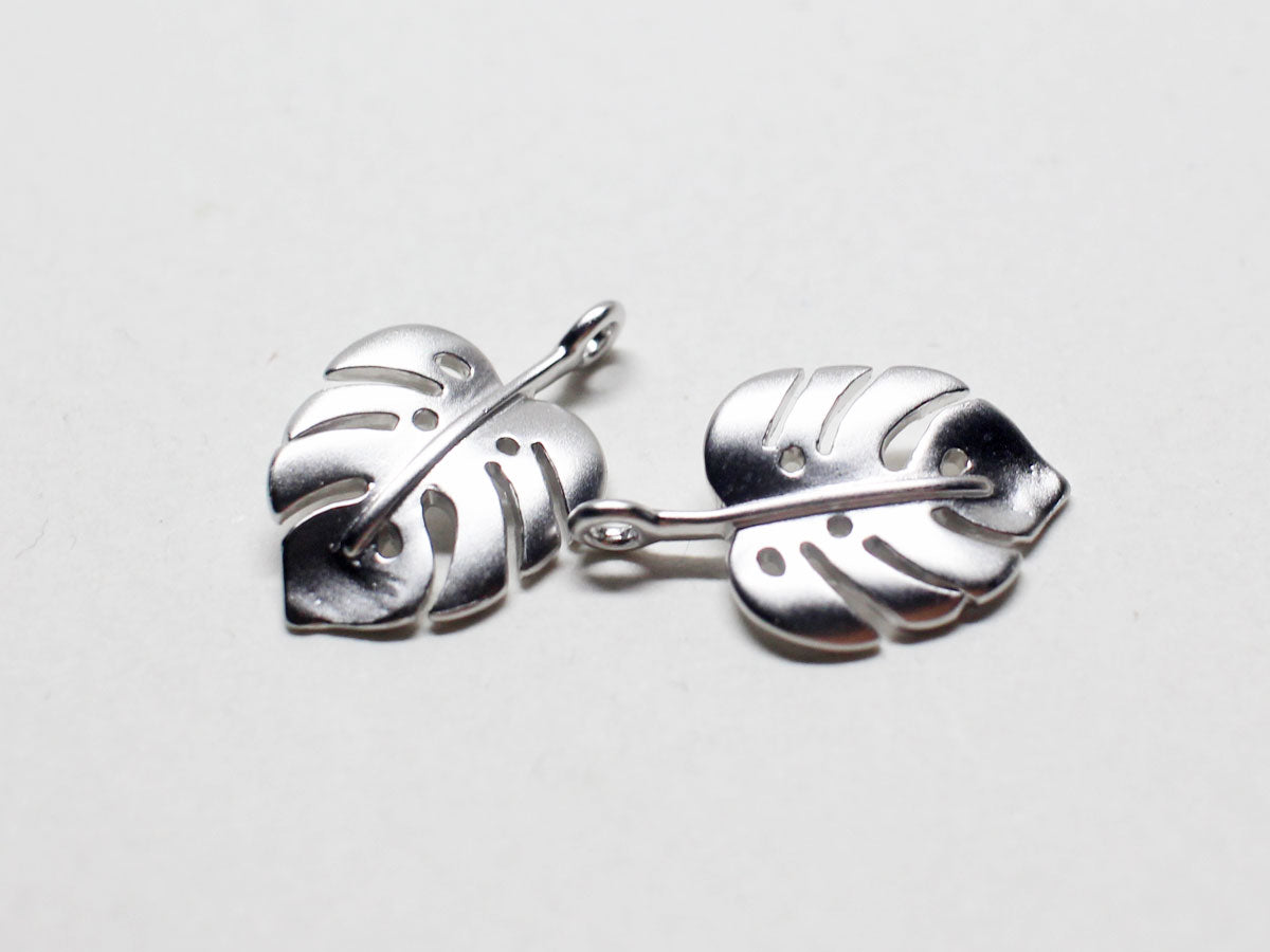 [P0738]/2pcs/Mini Monstera Pendant/Brass /Matte Rhodium /10.1x16mm