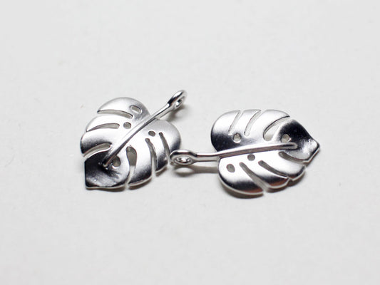 [P0738]/2pcs/Mini Monstera Pendant/Brass /Matte Rhodium /10.1x16mm