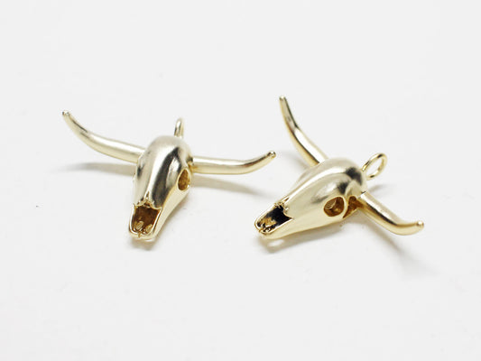 [P0739]/2pcs/Buffalo Skull Pendant/Brass /Matte Gold /25x17.5mm