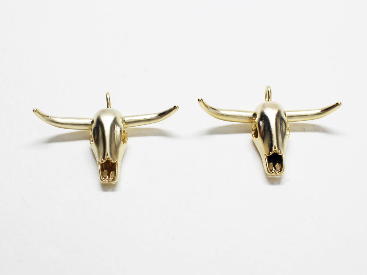 [P0739]/2pcs/Buffalo Skull Pendant/Brass /Matte Gold /25x17.5mm