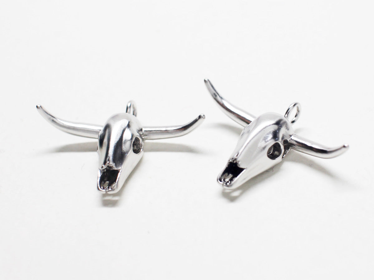 [P0739]/2pcs/Buffalo Skull Pendant/Brass /Matte Rhodium /25x17.5mm