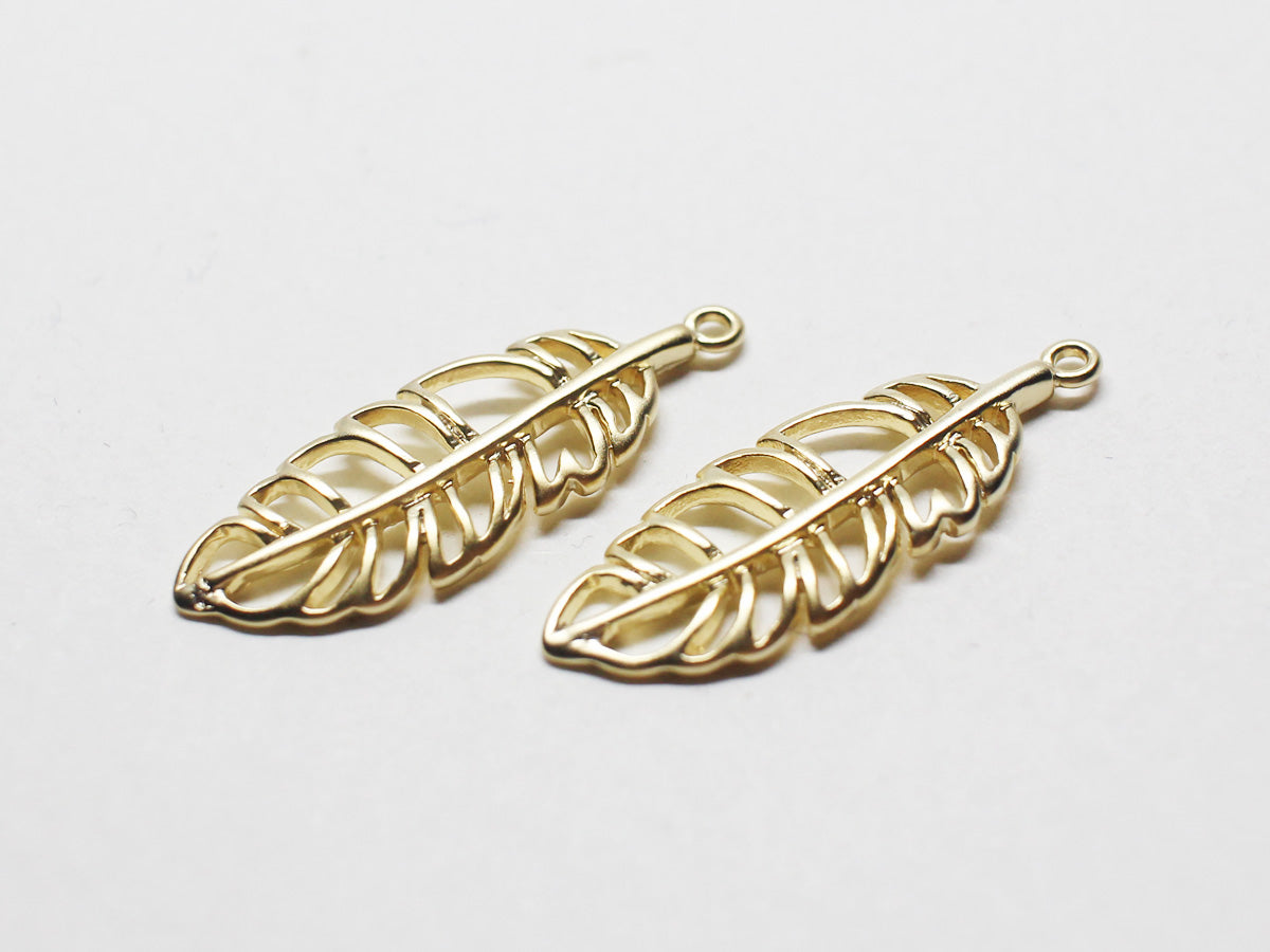 [P0742]/2pcs/Tattered Leaf Pendant/Brass /Matte Gold /8.7x25.5mm