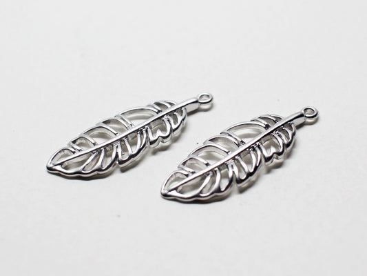 [P0742]/2pcs/Tattered Leaf Pendant/Brass /Matte Rhodium /8.7x25.5mm