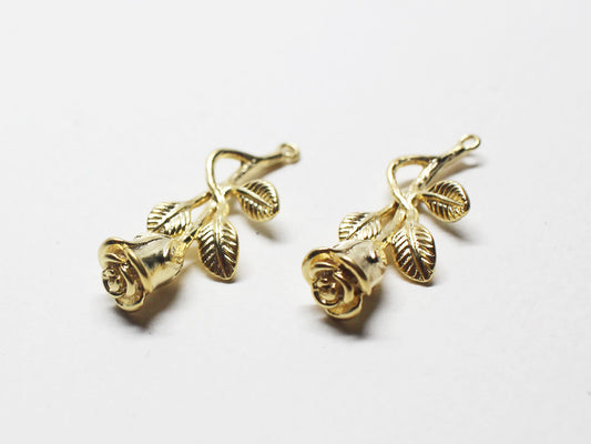 [P0743]/2pcs/Rose Pendant/Brass /Matte Gold /10x28mm