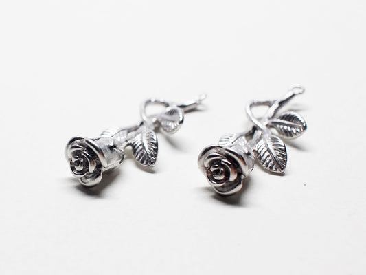 [P0743]/2pcs/Rose Pendant/Brass /Matte Rhodium /10x28mm