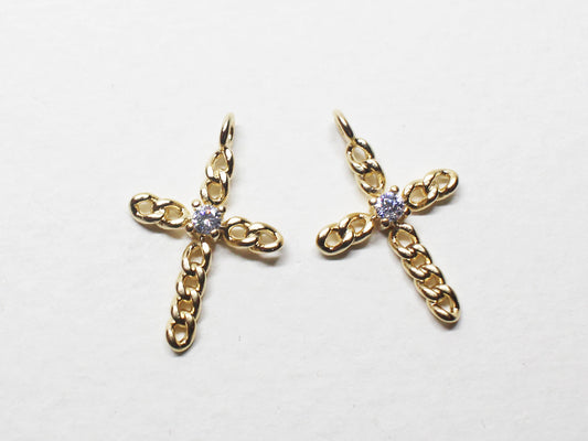 [P0744]/2pcs/Cubic Chain Cross Pendant/Brass /Matte Gold /11x16.8mm