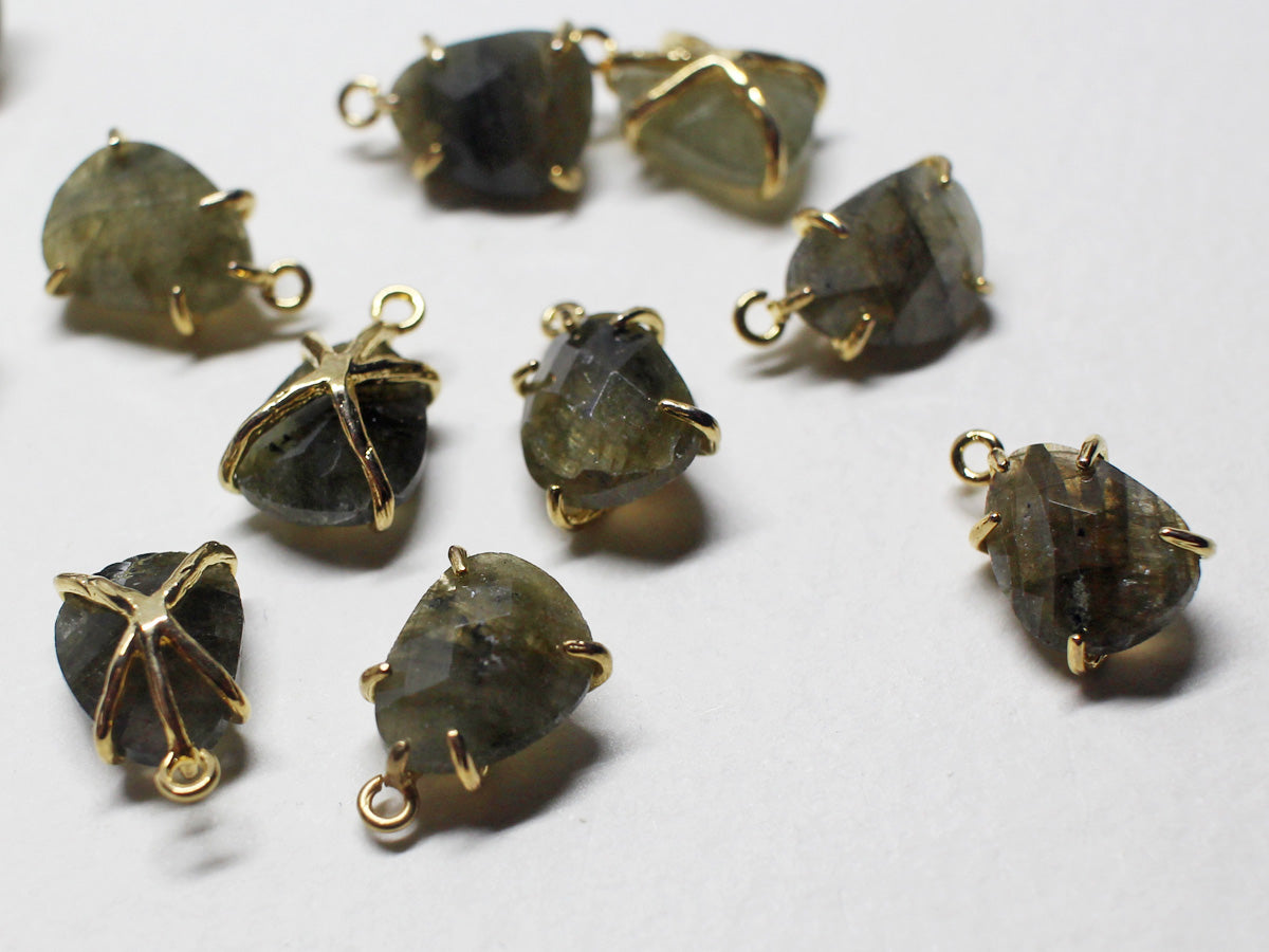 [P0744]/2pcs/Antique set Gemstone Pendant/Brass/ Gold /12.2x7.8mm