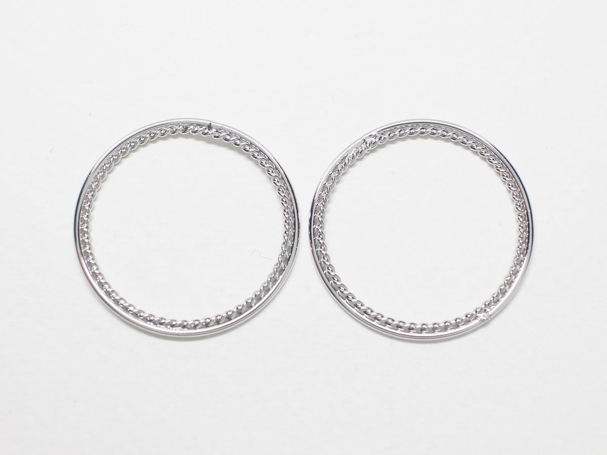 [P0746-2]/2pcs/Textured Ring Pendant Large/Brass/Rhodium/27.5mm