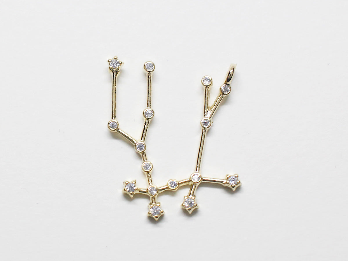 [P0747]/2pcs/Cubic Constellation Pendant/Brass/Gold/20mm