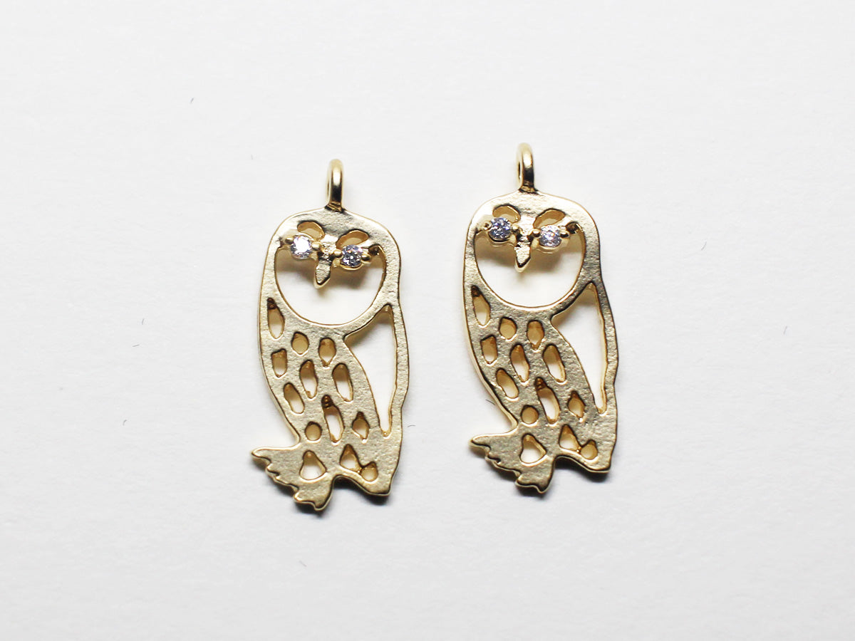 [P0750]/2pcs/Cubic Eyed Owl Pendant/Brass/Matte Gold /7.6x18.5mm