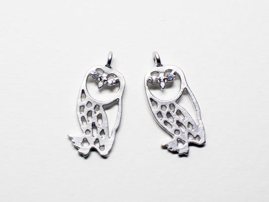 [P0750]/2pcs/Cubic Eyed Owl Pendant/Brass/Matte Rhodium /7.6x18.5mm