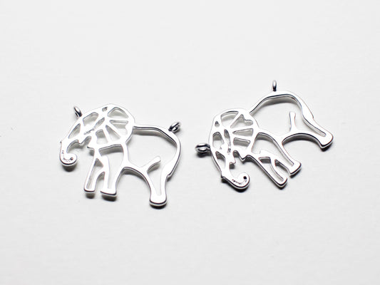 [P0749]/2pcs/Elephant Pendant/Brass/Matte Rhodium /15.7x13.2mm