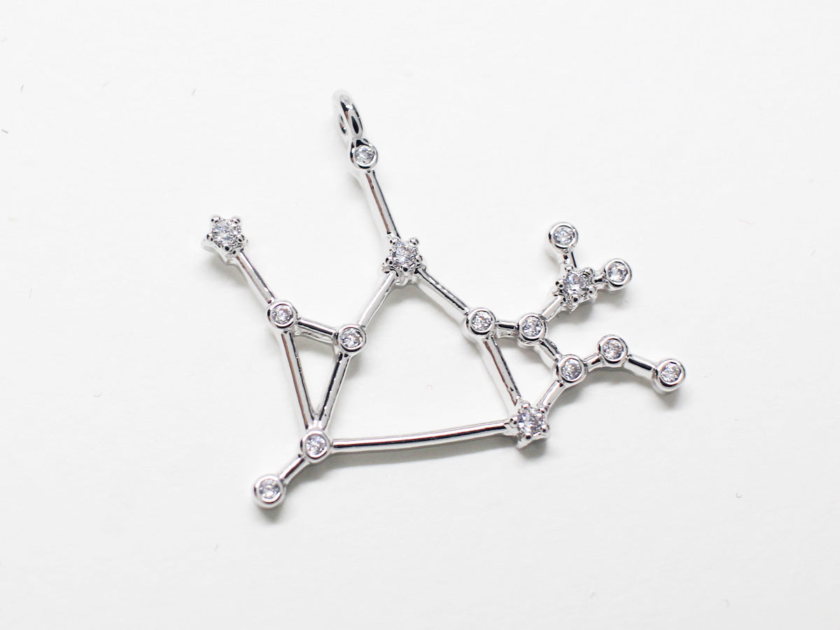 [P0747]/2pcs/Cubic Constellation Pendant/Brass/Rhodium/20mm