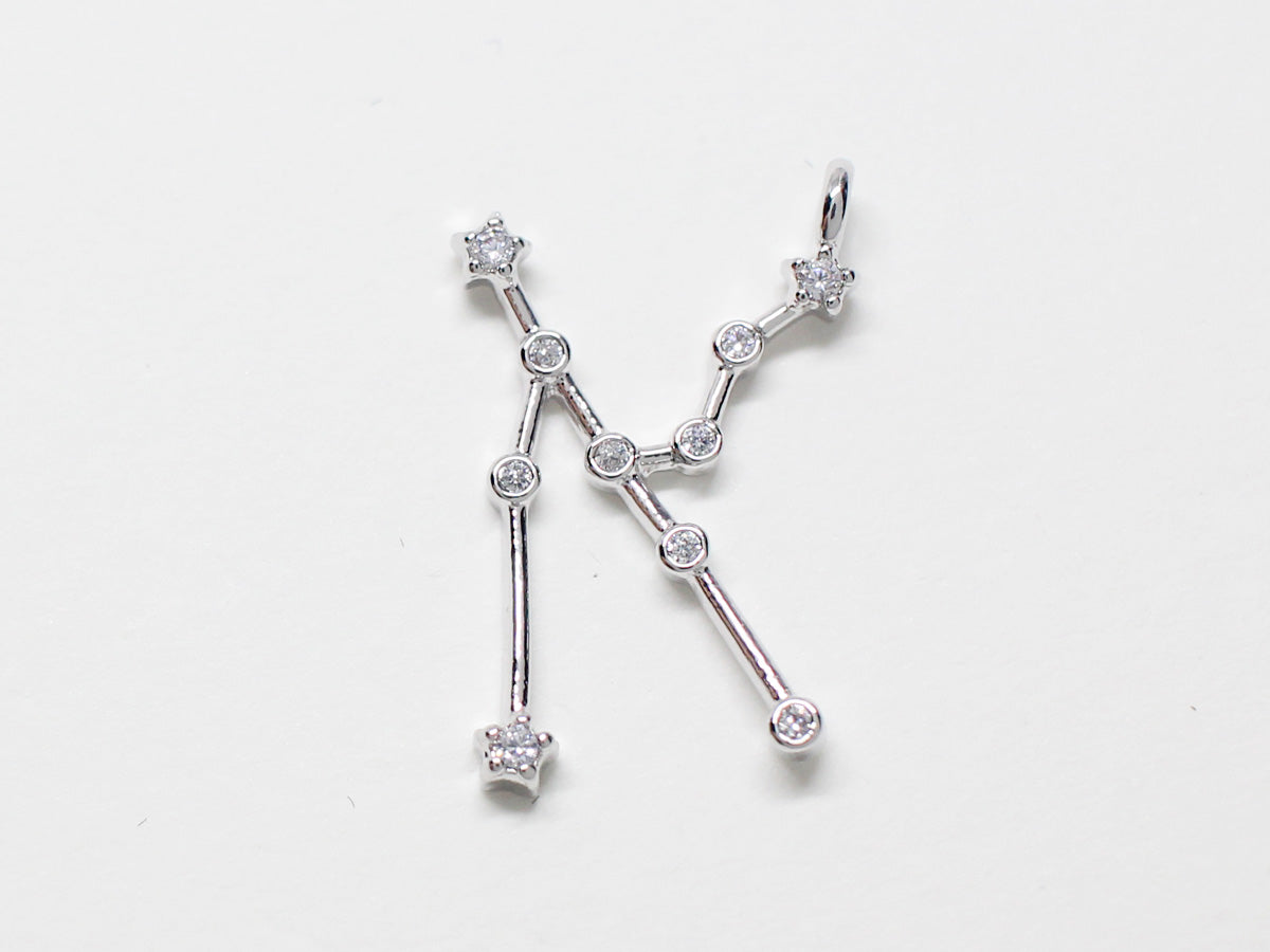 [P0747]/2pcs/Cubic Constellation Pendant/Brass/Rhodium/20mm