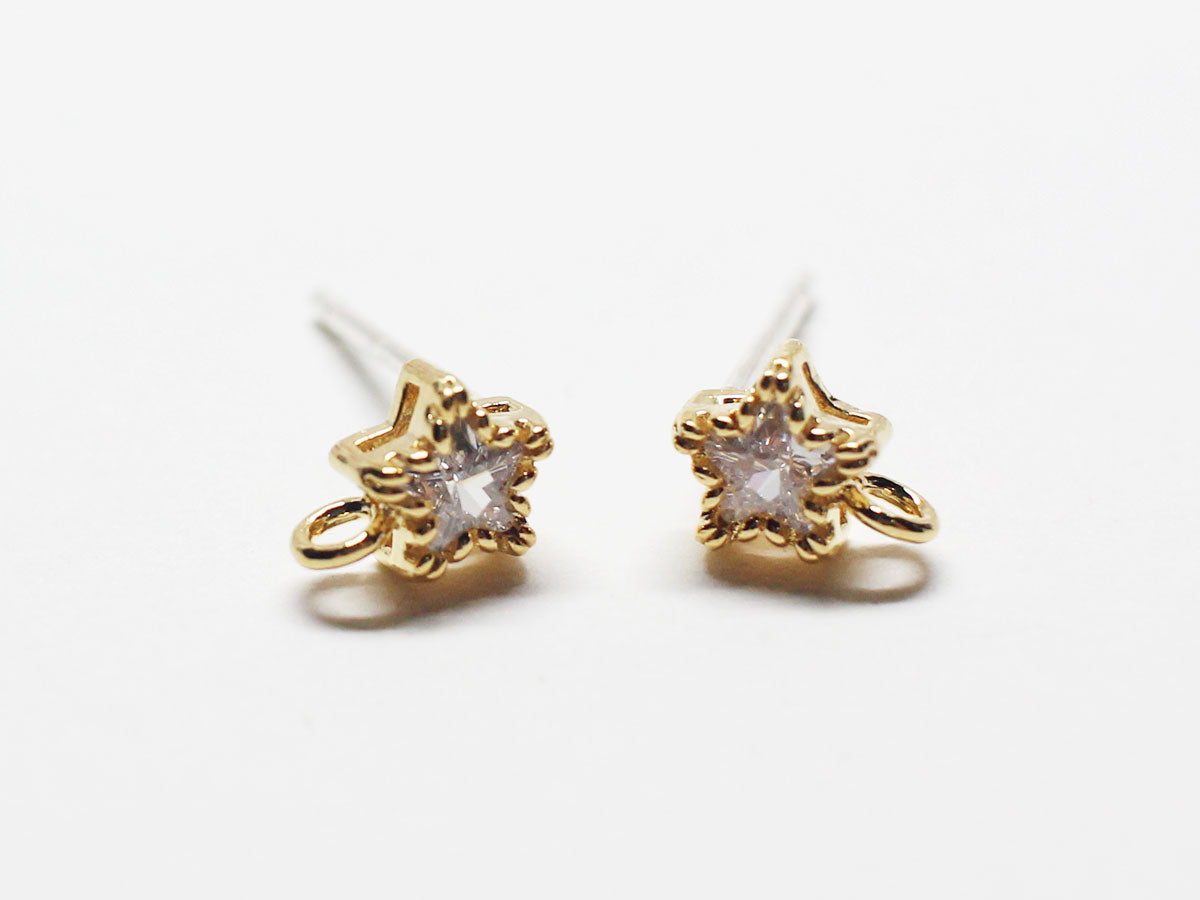 [E0207] 1 pair /Tiny Star Cubic Stud Earrings/Brass/Gold plated/4.95x6.5mm