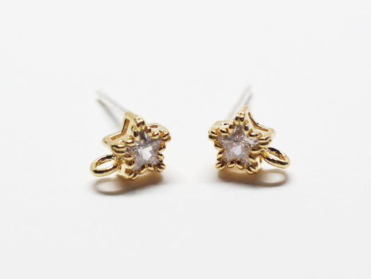 [E0207] 1 pair /Tiny Star Cubic Stud Earrings/Brass/Gold plated/4.95x6.5mm