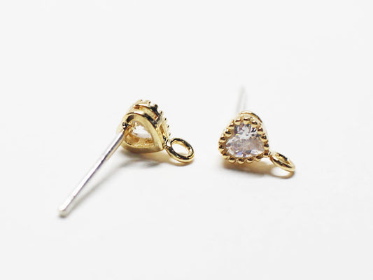 [E0208] 1 pair /Tiny Heart Cubic Stud Earrings/Brass/Gold plated/4x6.5mm