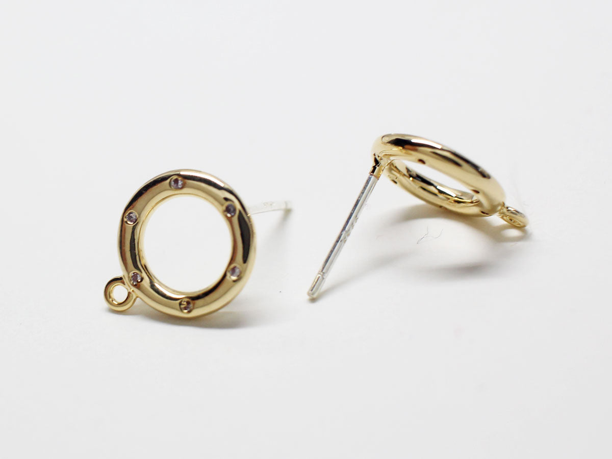 [E0211] 1 pair /Cubic Circle Stud Earrings/Brass/Gold plated/10x12mm