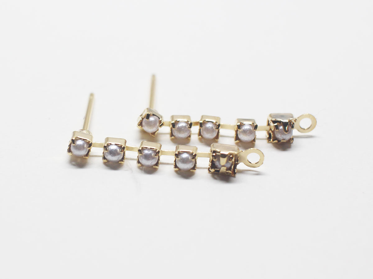 [E0212] 1 pair /Pearl Chain Stud Earrings/Brass/Gold plated/2.2x22mm