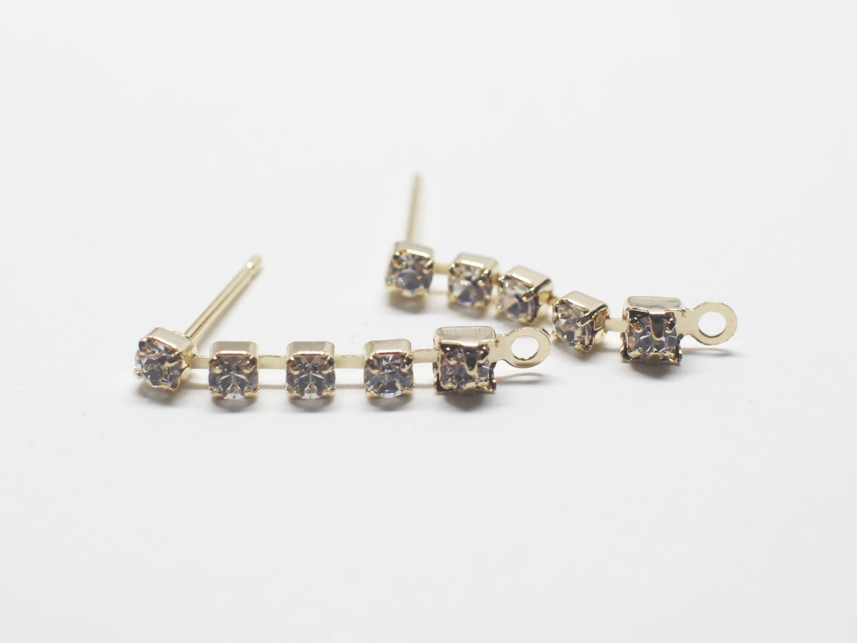 [E0212-1] 1 pair /Rhinestone Chain Stud Earrings/Brass/Gold plated/2.2x22mm