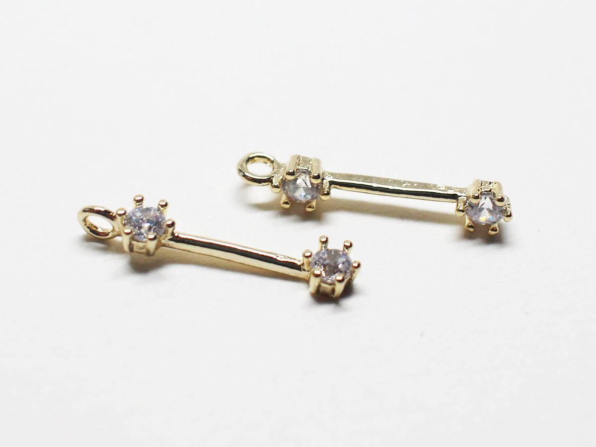 [P0757]/2pcs/Simple Cubic Bar Pendant/Brass /Gold /17x3.1mm