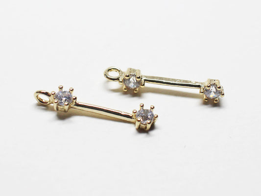 [P0757]/2pcs/Simple Cubic Bar Pendant/Brass /Gold /17x3.1mm