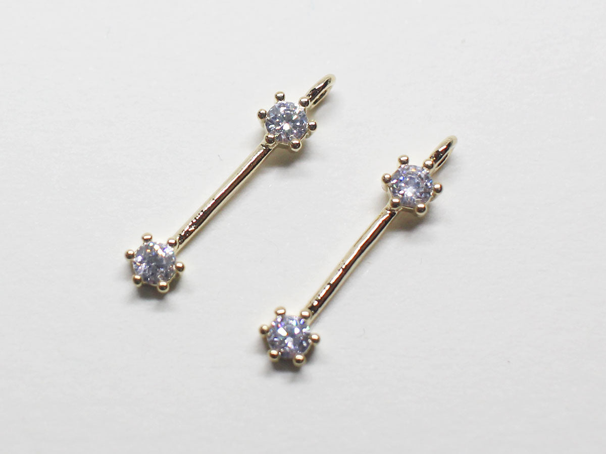 [P0757]/2pcs/Simple Cubic Bar Pendant/Brass /Gold /17x3.1mm