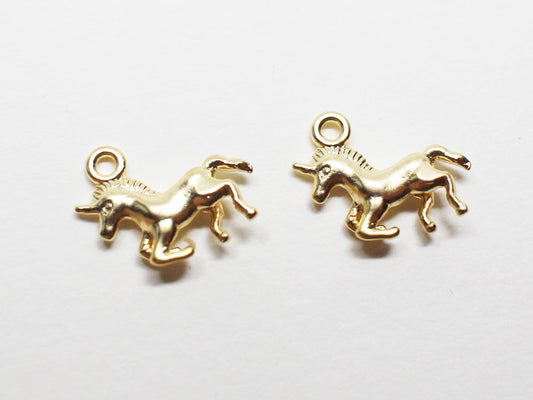 [P0758]/2pcs/Tiny Unicorn Pendant/Brass /Matte Gold /12x9mm