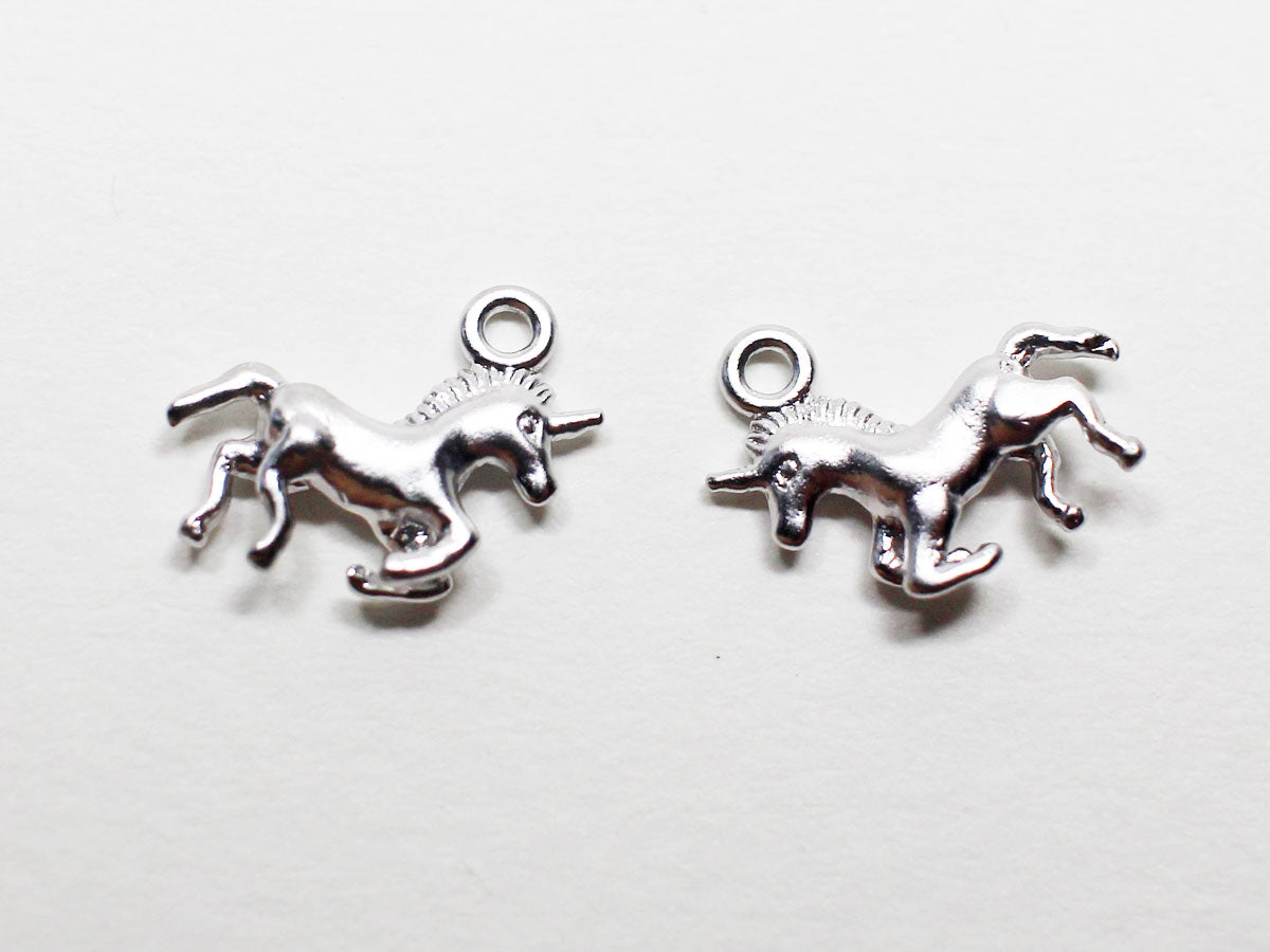 [P0758]/2pcs/Tiny Unicorn Pendant/Brass /Matte Rhodium /12x9mm