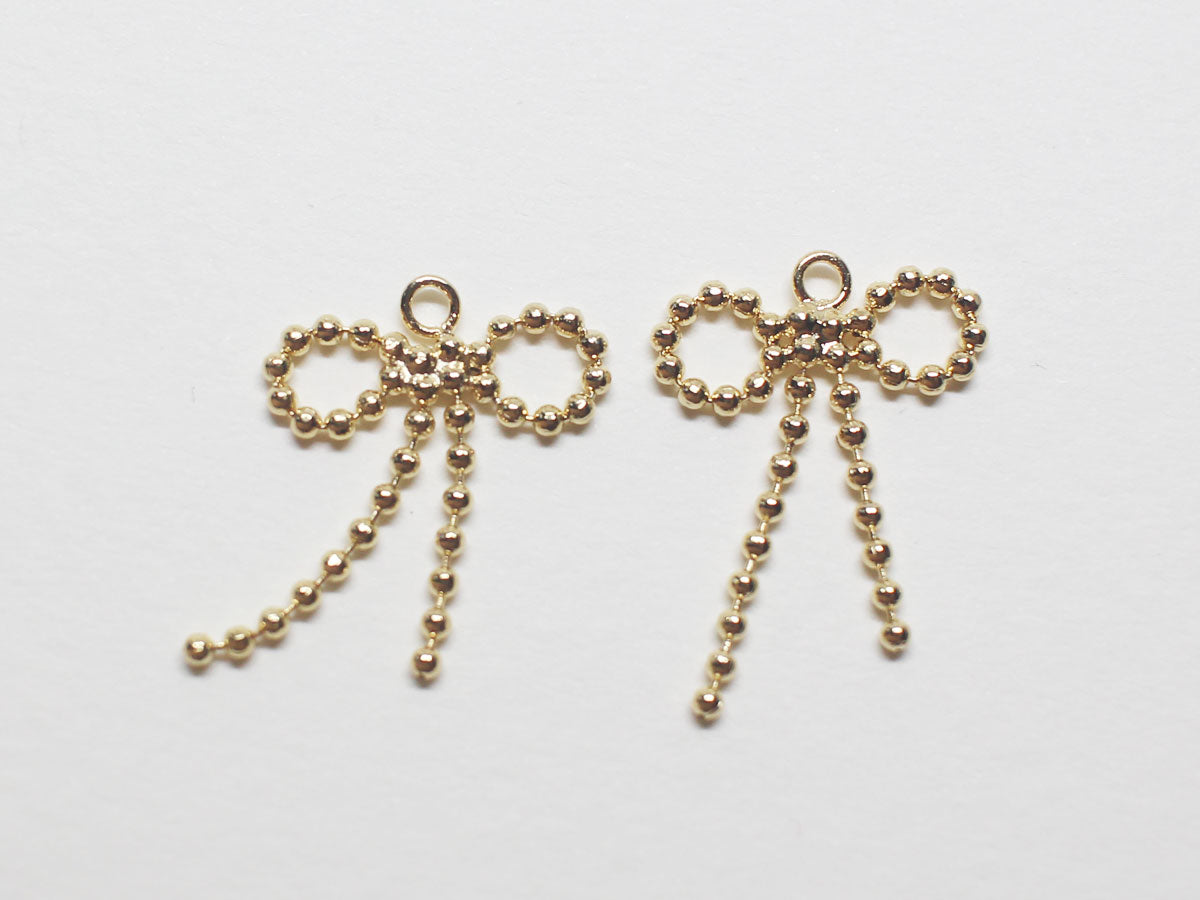 [P0759]/2pcs/Ball Chain Ribbon Pendant/Brass /Gold /13x17mm