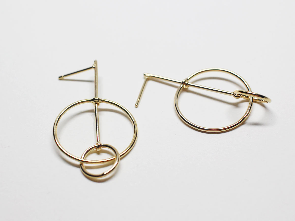 [E0213] 1 pair /Geometrical Stud Earrings/Brass/Gold plated/36x20.5mm